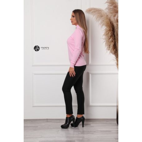 Félgarbós nyakú kötött basic felső rózsaszín