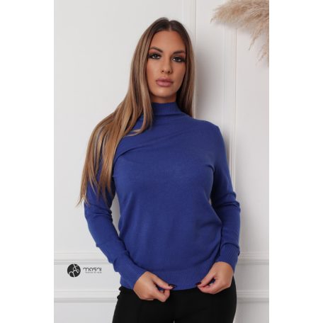 Félgarbós nyakú kötött basic felső királykék