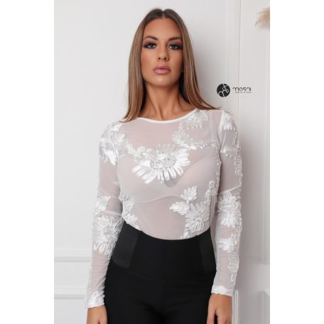 Virágos necc felső fehér