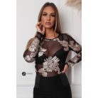 Virágos necc felső fekete/bézs