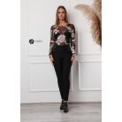 Virágos necc felső fekete/bézs