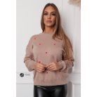 Hímzett szívecskés kötött pulcsi barna