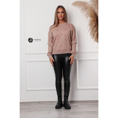 Hímzett szívecskés kötött pulcsi barna