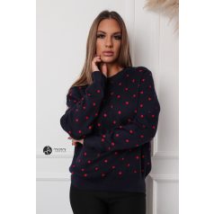 Pöttyös kötött pulcsi sötétkék