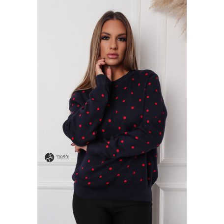 Pöttyös kötött pulcsi sötétkék