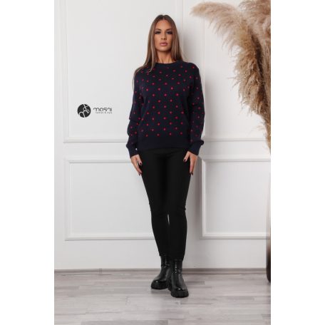 Pöttyös kötött pulcsi sötétkék