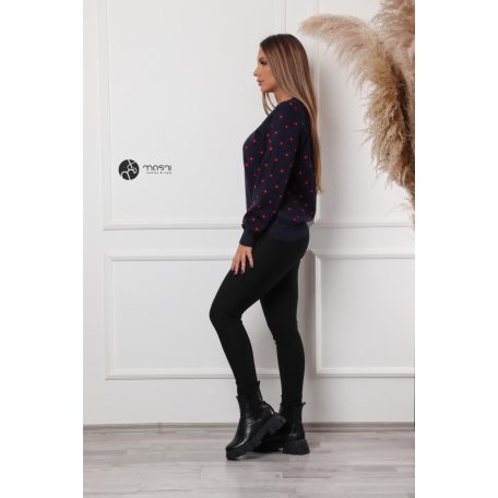 Pöttyös kötött pulcsi sötétkék