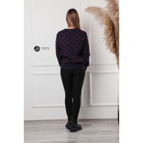 Pöttyös kötött pulcsi sötétkék