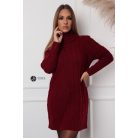 Garbós nyakú fonott mintás kötött tunika/ruha bordó