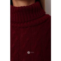 Garbós nyakú fonott mintás kötött tunika/ruha bordó
