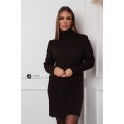 Garbós nyakú fonott mintás kötött tunika/ruha sötétbarna
