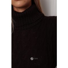   Garbós nyakú fonott mintás kötött tunika/ruha sötétbarna
