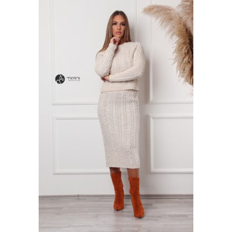 Kötött pulcsi + szoknya szett bézs