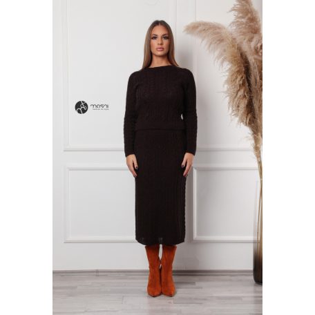 Kötött pulcsi + szoknya szett sötétbarna