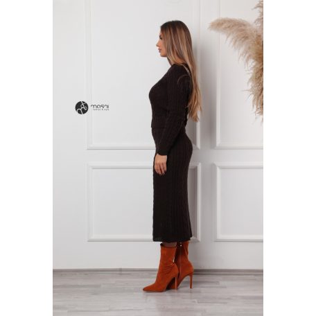 Kötött pulcsi + szoknya szett sötétbarna