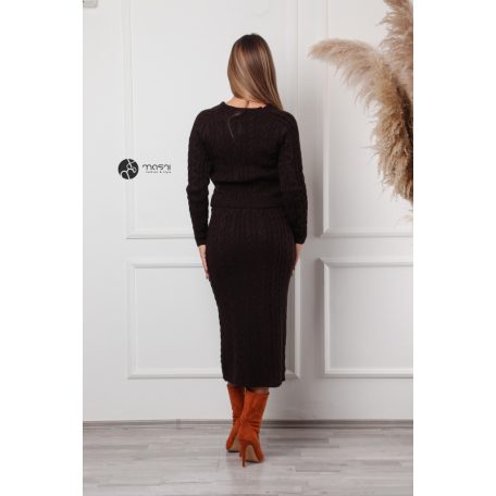 Kötött pulcsi + szoknya szett sötétbarna