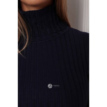 Garbós nyakú, bordás anyagú kötött ruha sötétkék