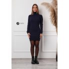 Garbós nyakú, bordás anyagú kötött ruha sötétkék