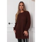 Kerek nyakú kötött pulcsiruha csokibarna