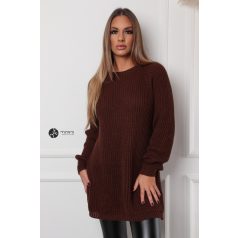 Kerek nyakú kötött pulcsiruha csokibarna