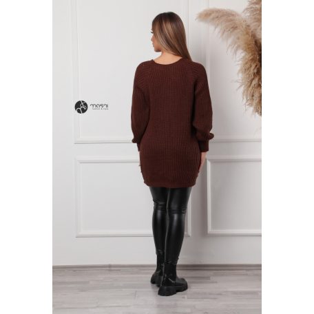 Kerek nyakú kötött pulcsiruha csokibarna