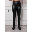 Magas - gumi betétes derekú műbőr leggings fekete