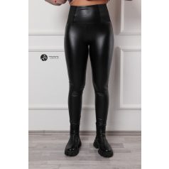 Magas - gumi betétes derekú műbőr leggings fekete