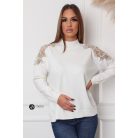 Gyöngyös vállú kötött pulcsi fehér