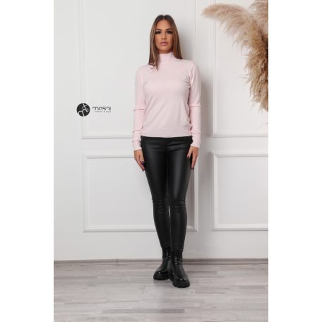 Félgarbós nyakú kötött basic felső púder