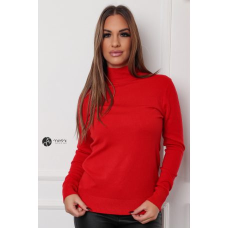 Félgarbós nyakú kötött basic felső piros