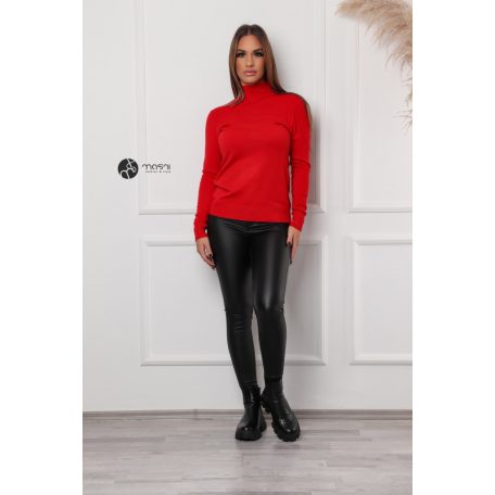 Félgarbós nyakú kötött basic felső piros