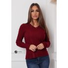 V nyakú bordás kötött felső bordó