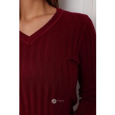 V nyakú bordás kötött felső bordó