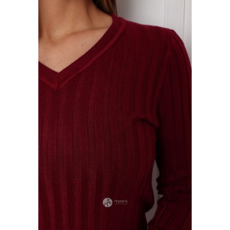 V nyakú bordás kötött felső bordó