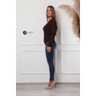 V nyakú bordás kötött felső csokibarna