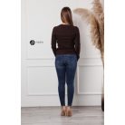 V nyakú bordás kötött felső csokibarna