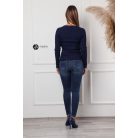 V nyakú bordás kötött felső sötétkék