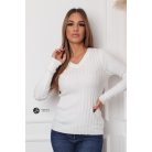 V nyakú bordás kötött felső fehér