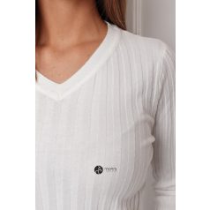 V nyakú bordás kötött felső fehér