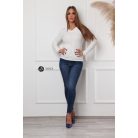 V nyakú bordás kötött felső fehér