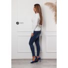 V nyakú bordás kötött felső fehér