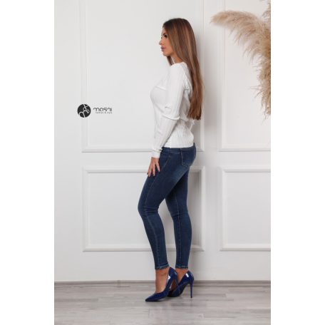 V nyakú bordás kötött felső fehér