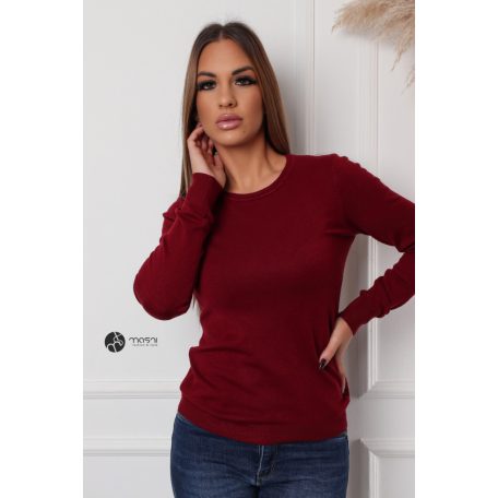 Kerek nyakú basic kötött felső borvörös