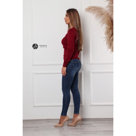 Kerek nyakú basic kötött felső borvörös