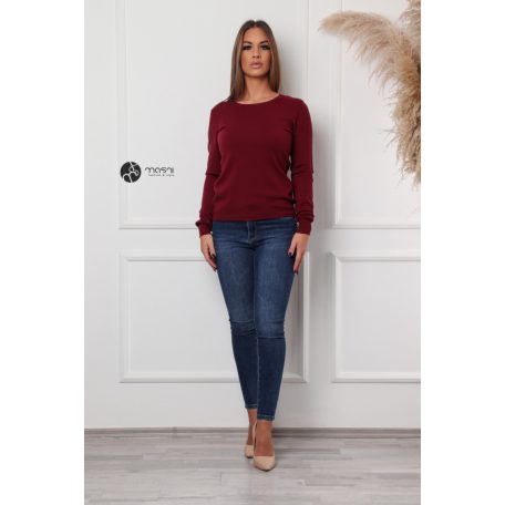 Kerek nyakú basic kötött felső burgundy