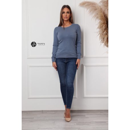 Kerek nyakú basic kötött felső farmer kék