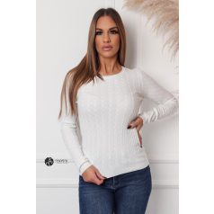 Kerek nyakú fonott mintás kötött felső fehér