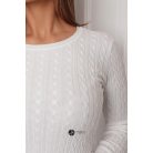 Kerek nyakú fonott mintás kötött felső fehér