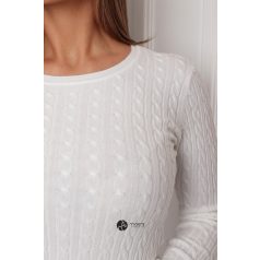 Kerek nyakú fonott mintás kötött felső fehér