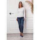 Kerek nyakú fonott mintás kötött felső fehér